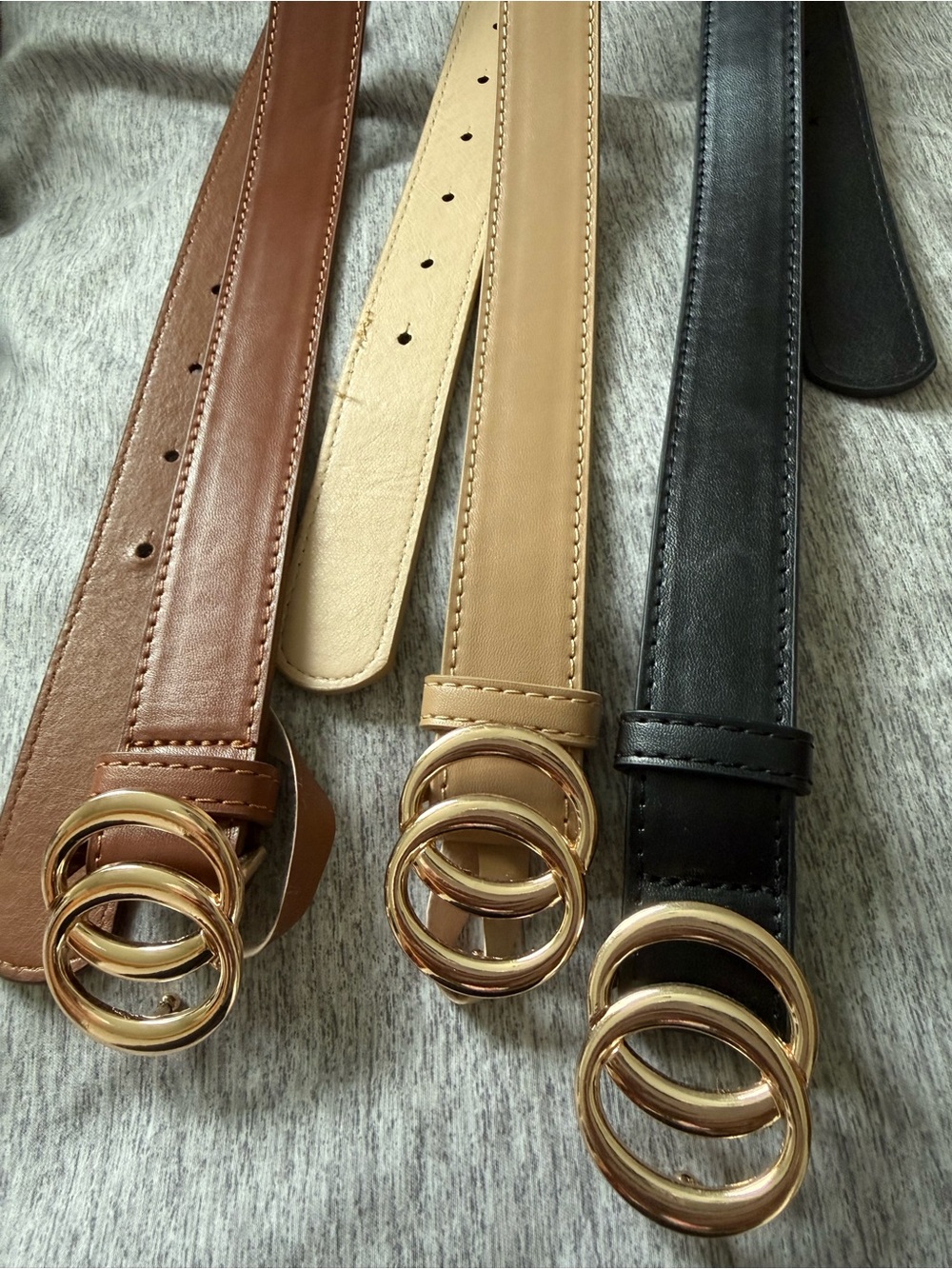 Classic Double-Ring Leather Belt - Brown, Tan, Black